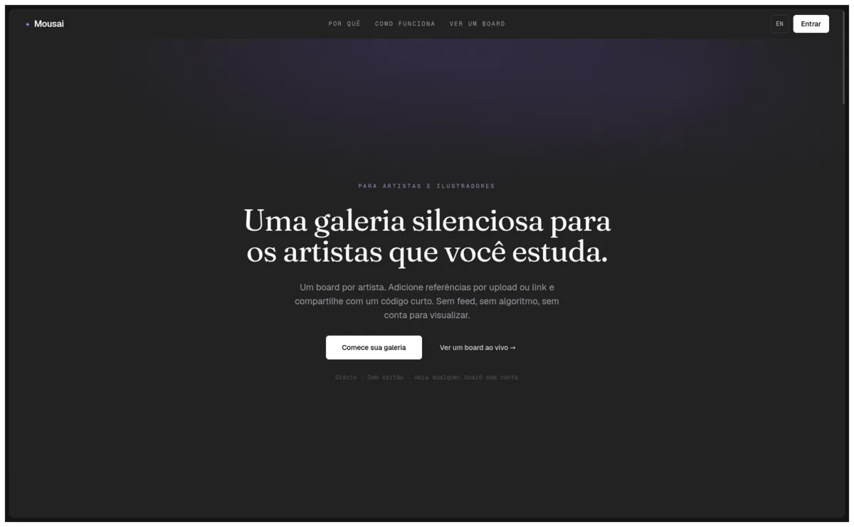 Galeria de referências visuais no Mousai