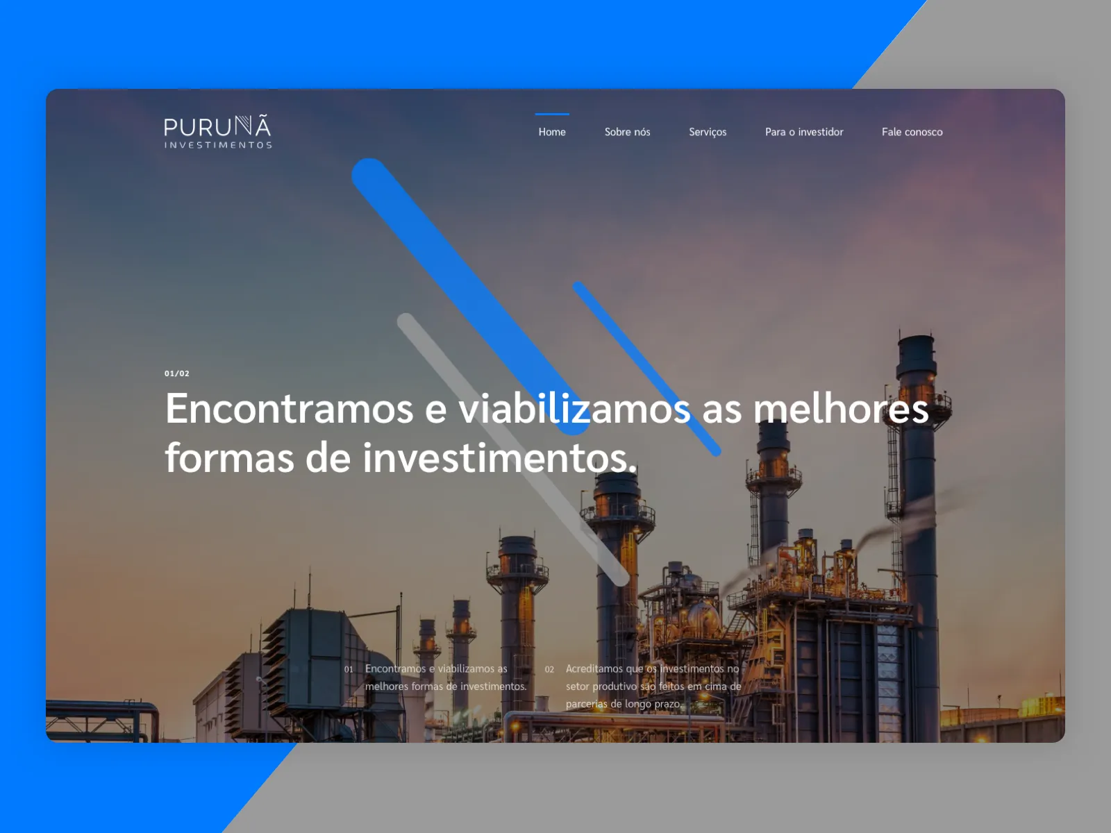 Página inicial da Puruna Investimentos
